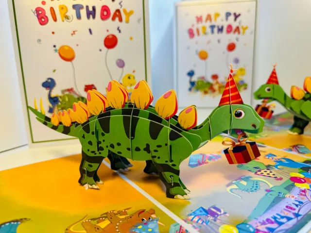 Origami Pop Cards Happy Birthday Dinosaur Party with Presents 3D Pop Up Greeting