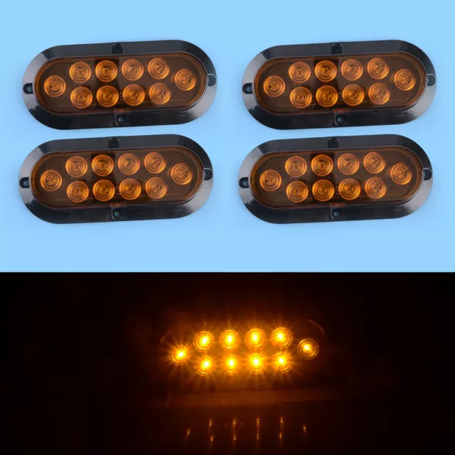 4Pc Oval Truck Trailer Light 10-LED Stop Turn Signal Backup Reverse Brake Light