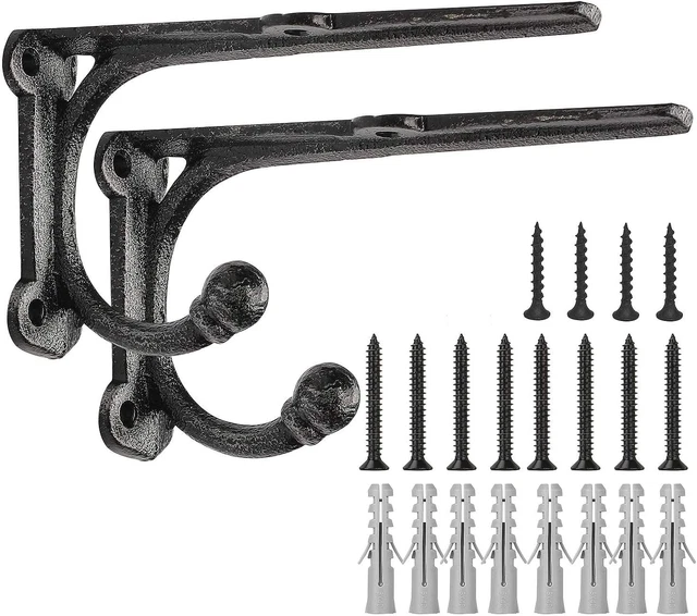 Shelf Brackets with Hooks, Heavy Duty Floating Shelf Bracket, Cast Iron Shelving
