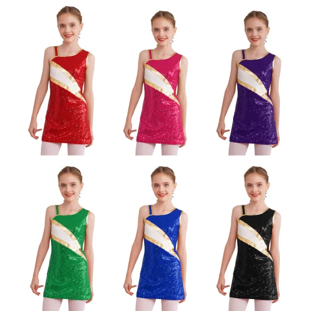 Kids Girl's A-Line Dress Workout Cheerleading Dresses Color Block Dance Dress
