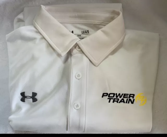 UNDER ARMOUR MENS Loose Heat Gear Polo Shirt Size Large White Power ...
