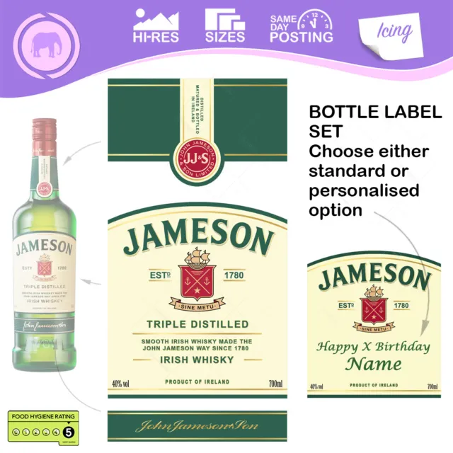 Jameson Whisky Bottle Label Personalised Cake Topper Decoration Edible Icing