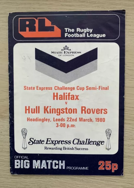 Rugby League Programme.challenge Cup Semi-Final Halifax V Hull K.r 1980