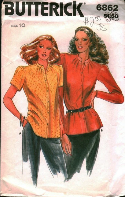 6862 Vintage Butterick SEWING Pattern Misses Very Loose Fitting Button Blouse