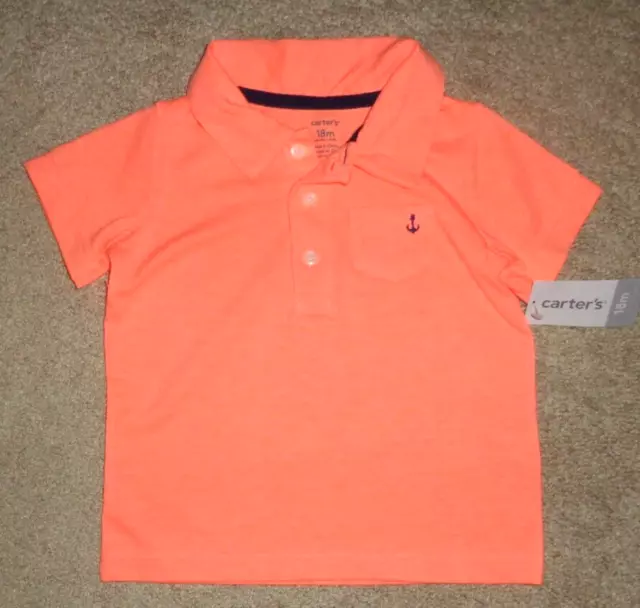 Carters Toddler Boys Shirt Pullover Short Sleeve Neon Orange Size 18 Months New