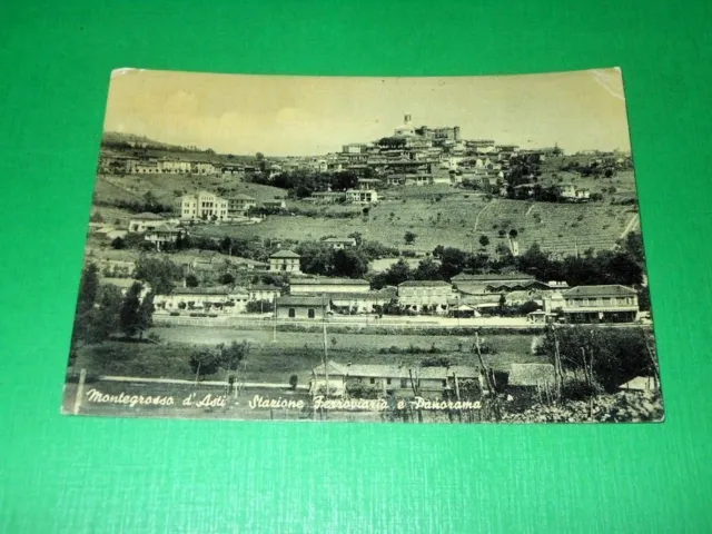 Cartolina Montegrosso d'Asti - Stazione Ferroviaria e Panorama 1957.