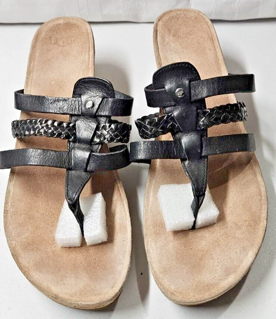 UGG AUSTRALIA 1610 Layback Black Suede Thong Flip Flop Sandal Women s Size 7 19.67 PicClick