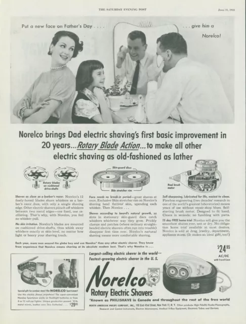 1955 Norelco Rotary Electric Shaver Vintage Print Ad Gift Family Father SP2