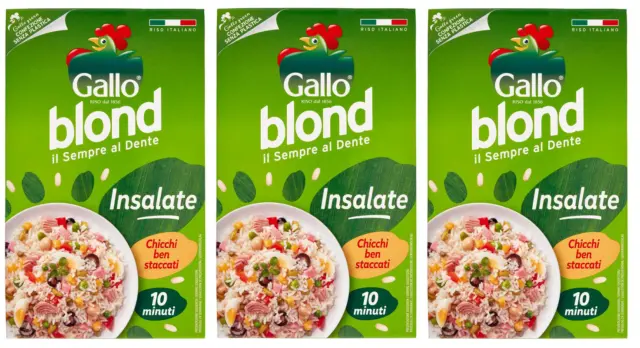 3x Gallo Riso Blond Insalate,100% Italienischer Reis,Kochzeit 10 Minuten,1Kg