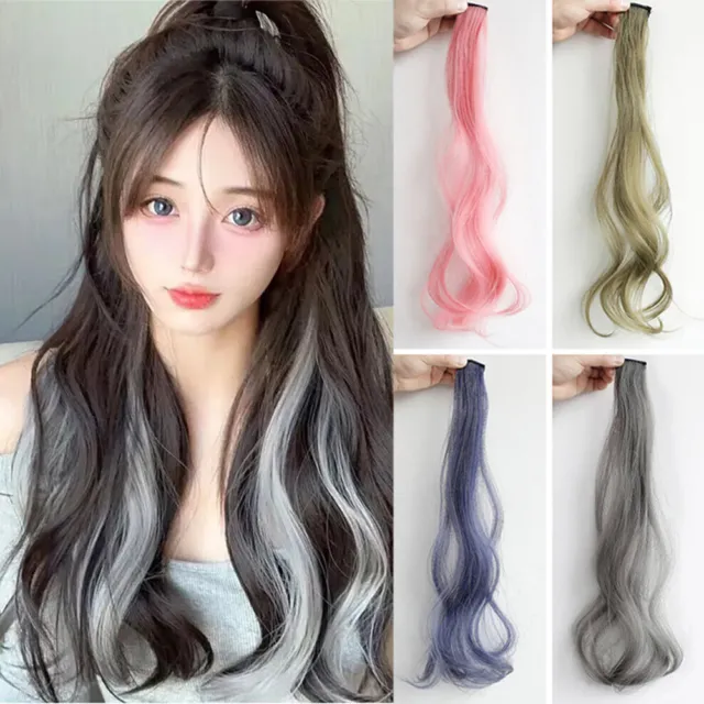 1PC Wavy Wig Clip In Highlight Hair Hair Extensions Long Curly Gradient Color