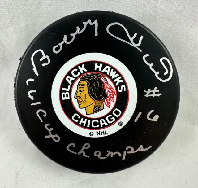 Bobby Hull Chicago Blackhawks Signed Autographed Hockey Puck 61 Cup Champs JSA