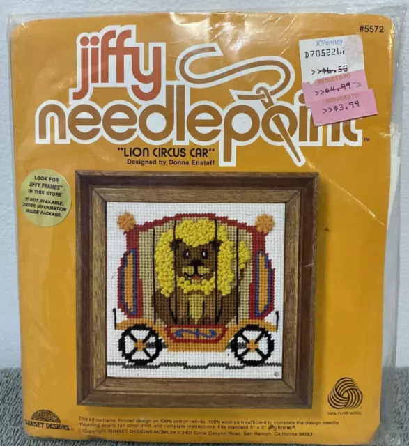 Vtg "Lion Circus Car" Jiffy Needlepoint Kit New Sealed 5"x5" #5572 Sunset Design