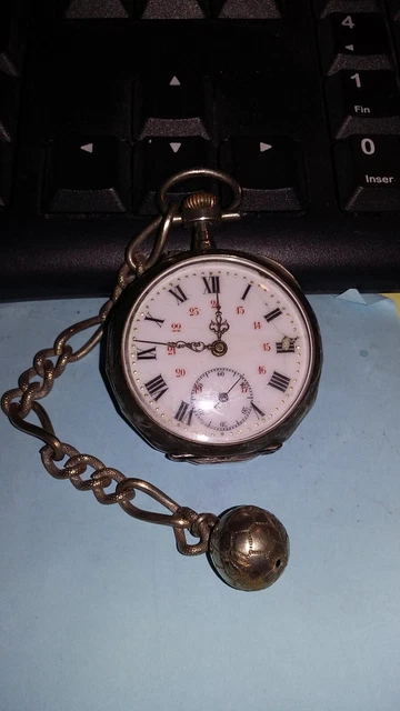 Montre à Gousset Vintage Argent Comthor – Fonctionnelle, Mécanique, Avec Chaîne En Argent