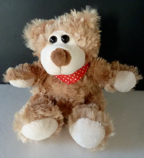 L. DOUDOU PELUCHE OURS FLEUROP beige bandana rouge pois blanc 15cm assis TTBE