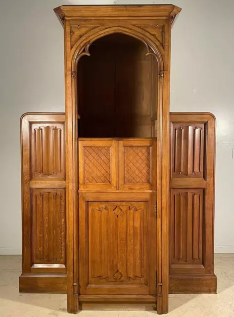 French Antique/Vintage Gothic Revival Solid Oak Church Confessional