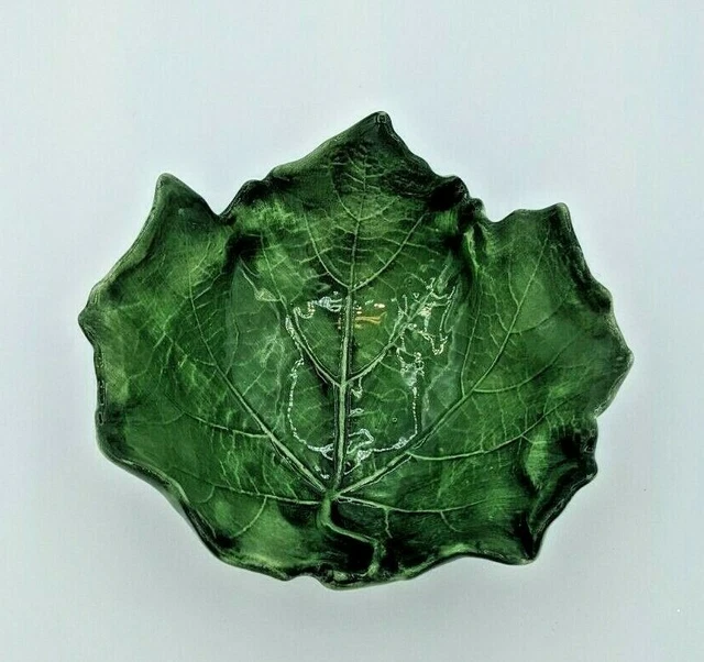 5" Vietri Foglia Majolica Italy Footed Lettuce Leaf Serving Dish Bowl Small