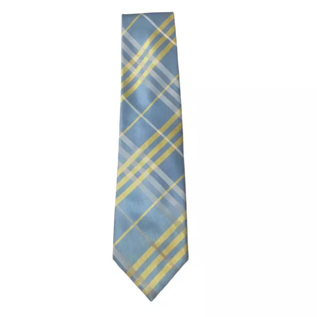 Burberry Tie Classic Check Pattern Blue Yellow White 100% Silk