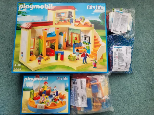 Playmobil Kita Sonnenschein 5567, Turnhalle 6386, Krabbelgruppe 5570 + 9814+6440