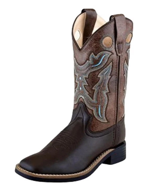 Old West Western Boots Boys Pull Holes Welt Fancy Stitch Brown VB9147