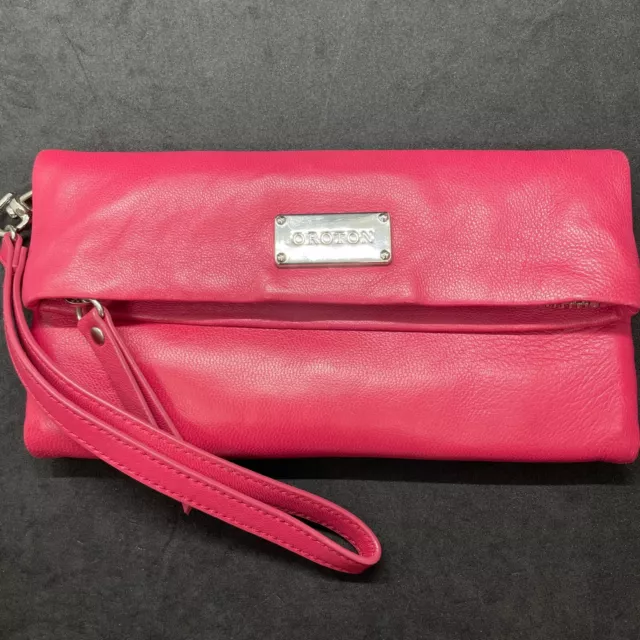 Oroton Hot Pink Leather Wallet Clutch Bag Fold-out