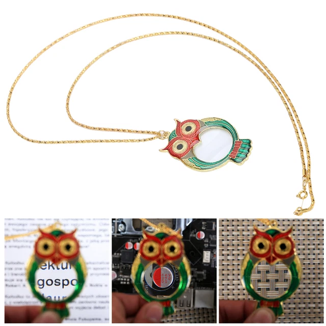 10X Cute Owl Pattern Necklace Magnifying Glass Reading Pendant Magnifier Con DB3