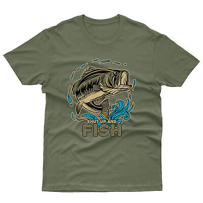 Shut Up And Fish Fishing Funny Fishing Slogan Top Tee T-Shirt Men'S