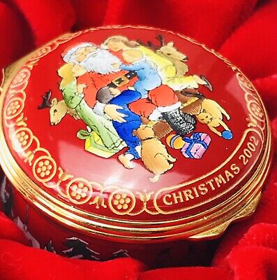 Halcyon Days Of London England Fine Gold Plated Enamel Christmas 2002 Box W/Coa