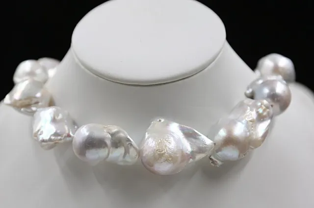 CLASSIC Big South sea White Weird Baroque Pearl Necklace 18inch