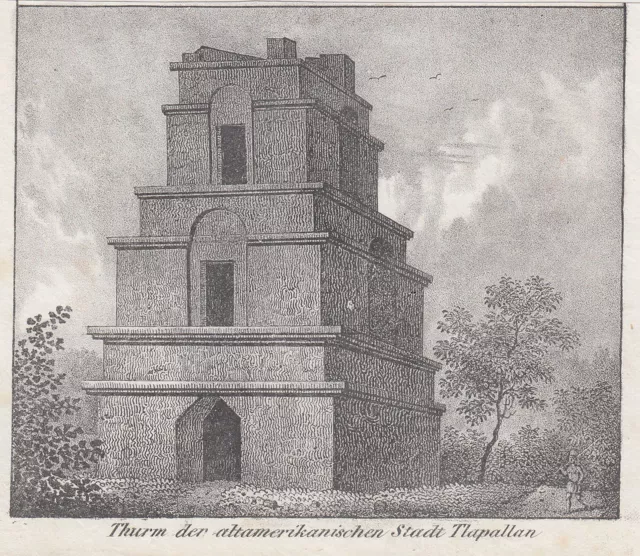 México Tlapallan Torre Original Litografía Völkergalerie 1840