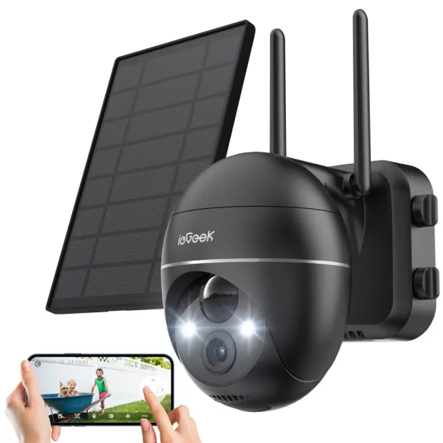 ieGeek 2K Telecamera Wi-Fi Esterno Senza Fili 360° PTZ WiFi con Pannello Solare