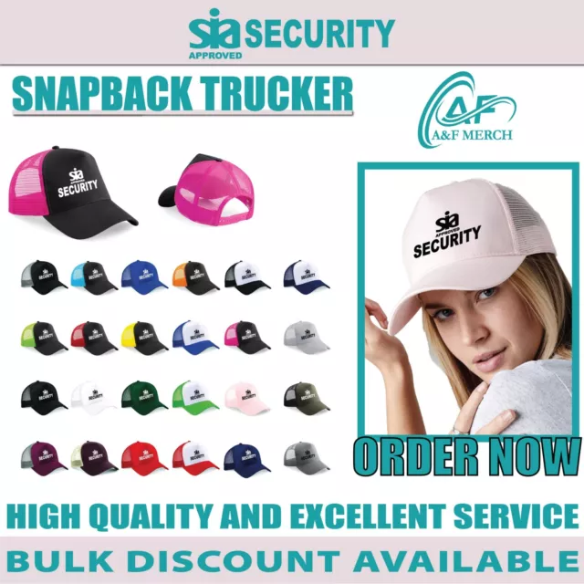 SIA Approved Security Snapback Trucker Cap Mens Unisex Ladies Baseball BC640