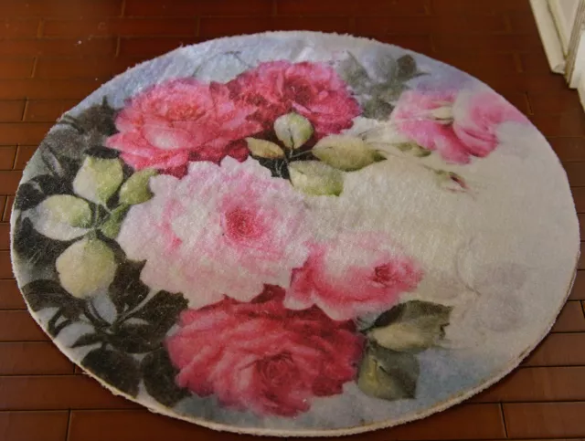 Beautiful Dollhouse Rug Floral Pink Blooming Rose & Buds 1/12 ROUND