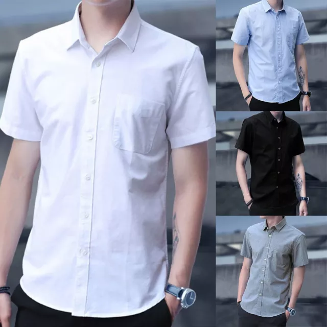 Camicia da Uomo Ogni Giorno Regolare Manica Corta Solido Colore Interno Oxford