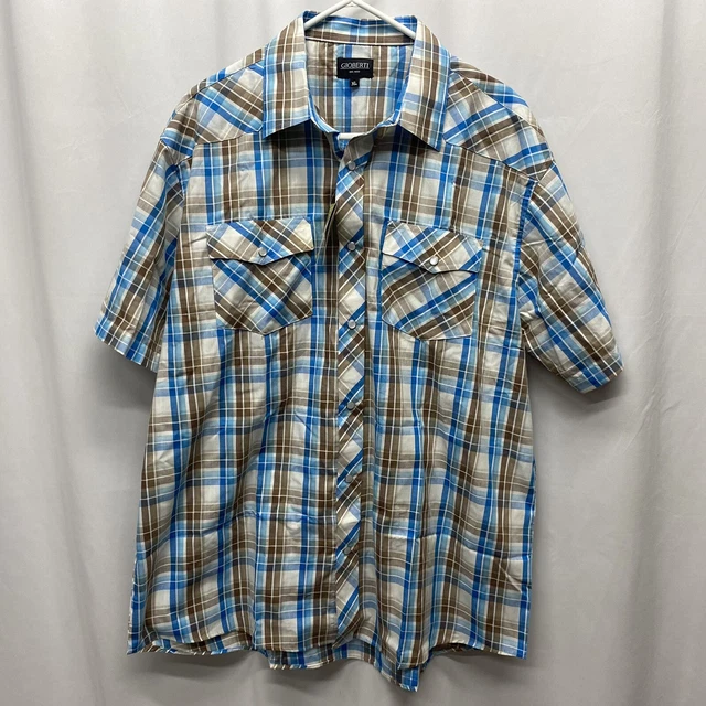 Gioberti mens XL pearl snap button checkered short sleeve shirt new