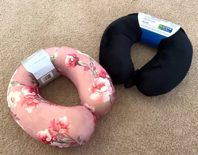 Lot of 2 U Shape Travel Pillow Neck Support Head Rest Microfiber 1 Memory Foam