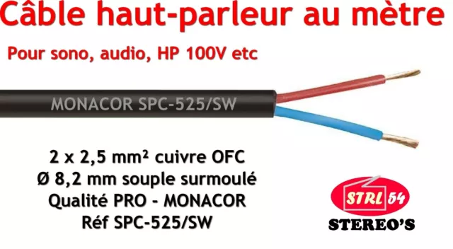 Câble HP au mètre sono PRO 2 x 2,5 mm² MONACOR SPC-525/SW haut-parleur enceinte