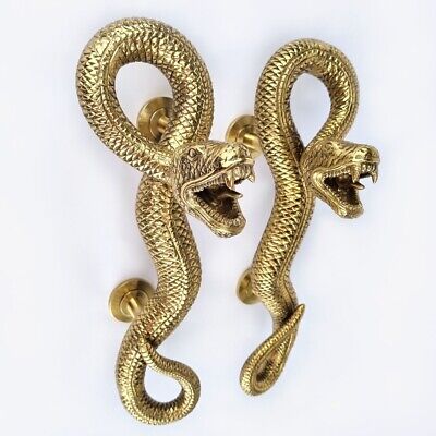 2 cast DOOR PULLS ILYA heavy Brass Large Amazing Python 37cm Curly body Snake B