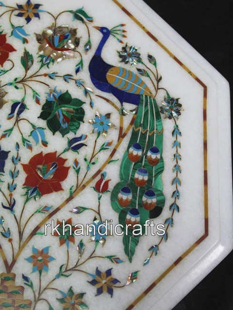 Plat Décoratif En Marbre Blanc Incrusté De Fleurs – 9 Pouces, Travail Artisanal Indien Antique