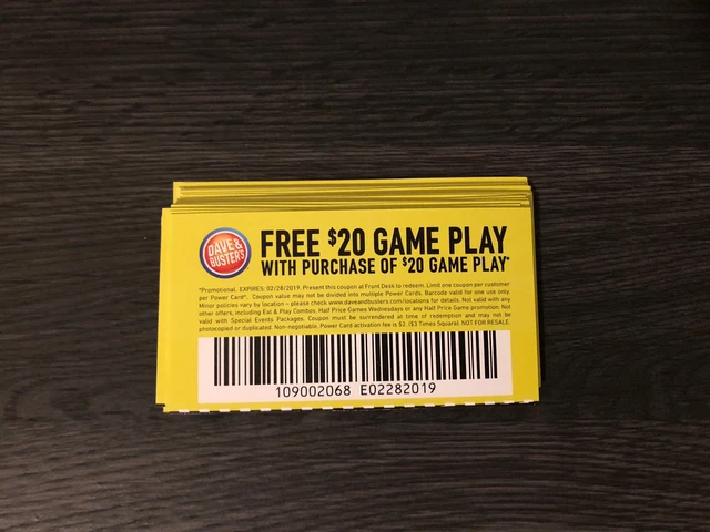 New York Coupons: Free $20 Game Play at Dave & Buster's