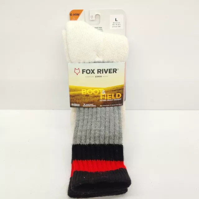 Fox River Outdoorsox Boot Sock EHW Size L Mn 9-11.5 Wo 10-12.5 Grey Red 7267 USA