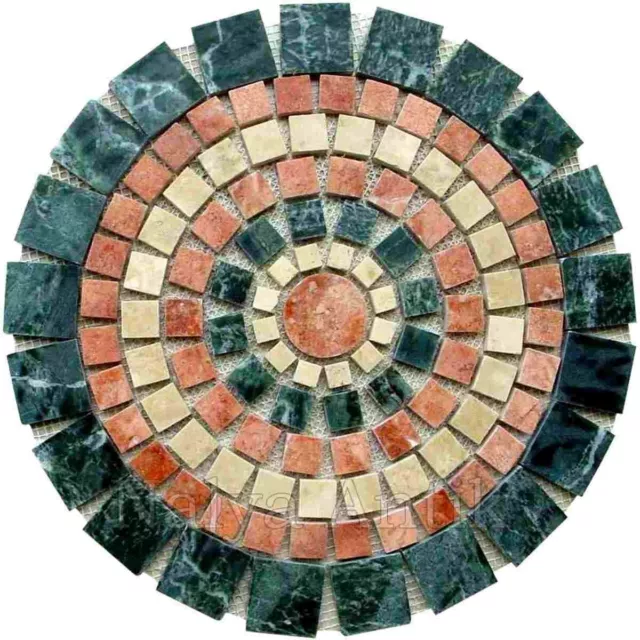 Travertine Marble Mesh Mounted Mosaic Floor Tabletop Decor Dia 16" Medallion