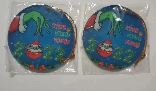 Grinch Stink Stank Stunk Grogu Mandalorian Christmas  Ornaments Lot of 2 New