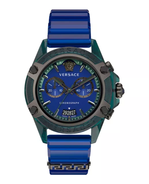 Versace Mens Icon Active Transparent Green 44mm Strap Fashion Watch