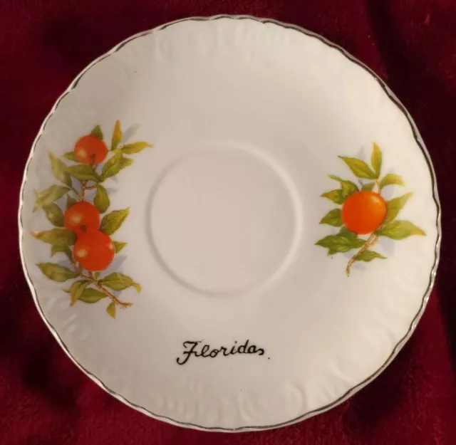 Vintage Florida Souvenir Ceramic Saucer Japan. With Oranges & Gold Trim