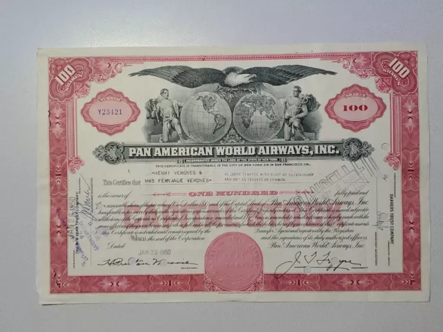 Pan American World Airways Cancelled Stock Certificate