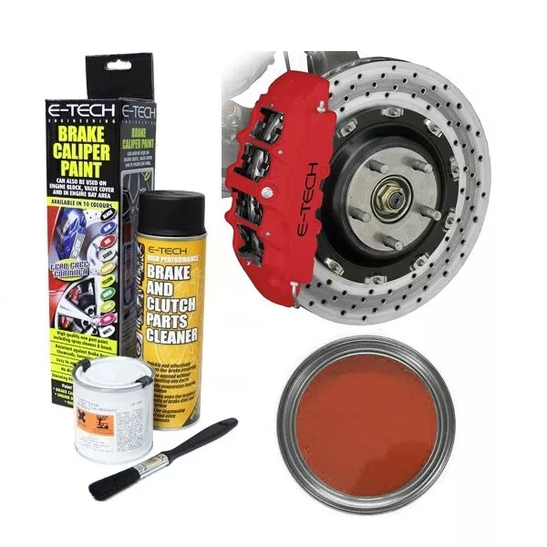 E-Tech Brake Caliper Enamel Paint Kit 250ml Matt Red Spray Cleaner Brush