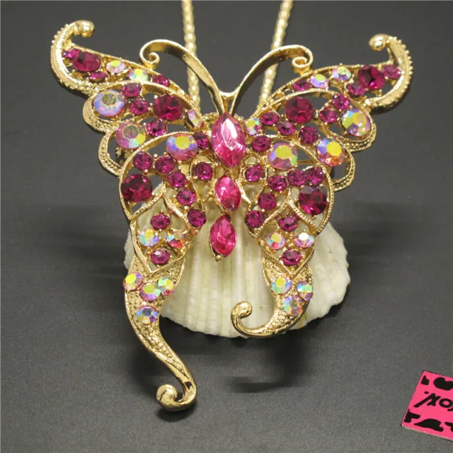 New Pink Bling Insect Butterfly Crystal Holiday gifts Pendant Women Necklace