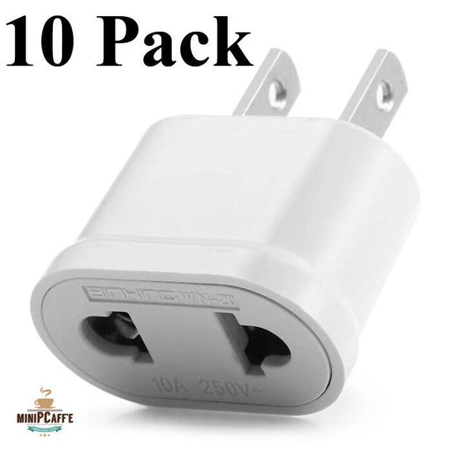 Lot de 10 adaptateurs de voyage de qualité EU Euro Europe vers US USA AC...