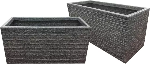 60cm Long Large Deep Rectangular Lightweight Brick Slate Effect Garden Planter