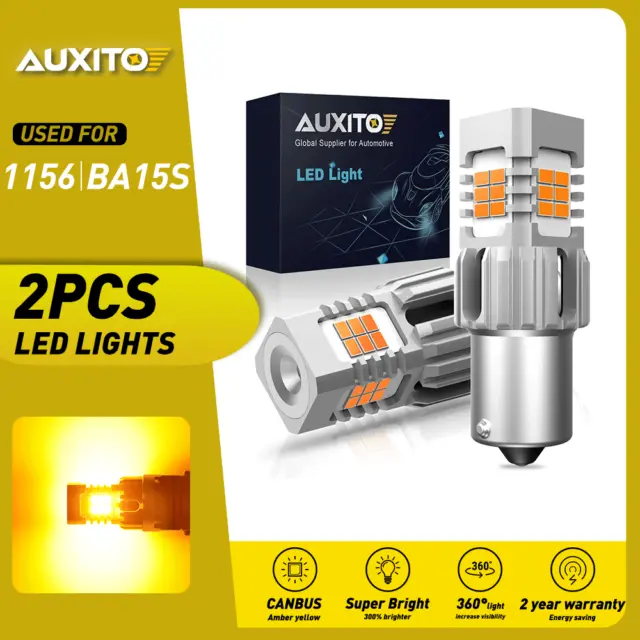 2PC Amber Yellow LED Front Turn Signal Blinker Light Bulbs 1156 7506 BA15S 3000K